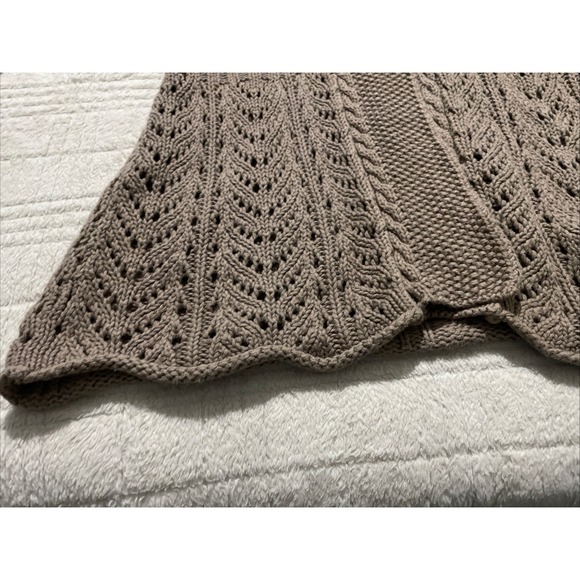 Eddie Bauer Cardigan Sweater Open Knit Tan Linen Blend Button Boho Women's M - Picture 5 of 9